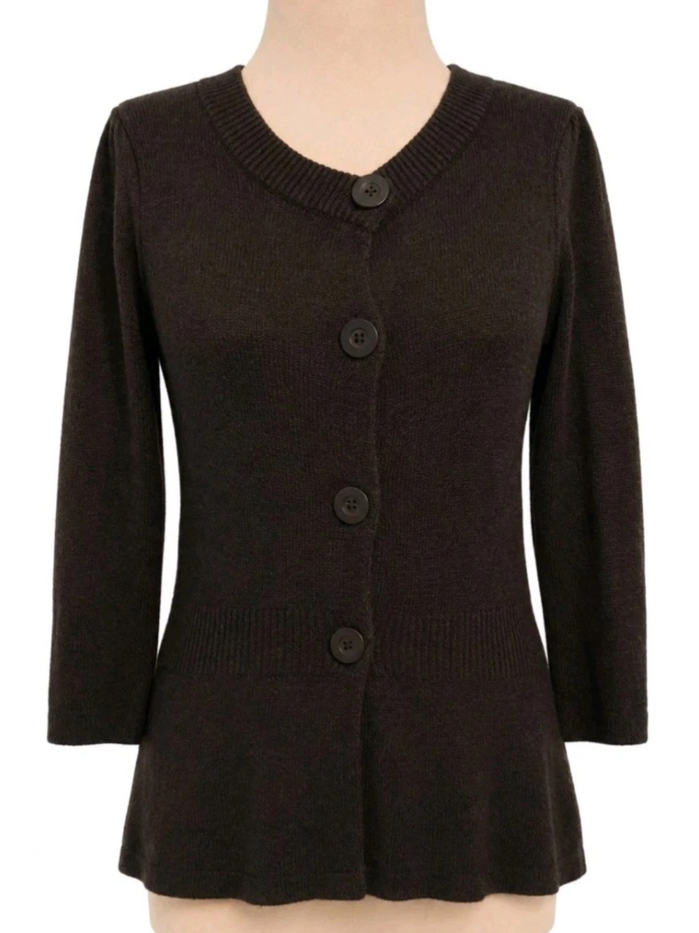 Ann Taylor Brown Button-Front Flared Hem Cardigan Angora Blend